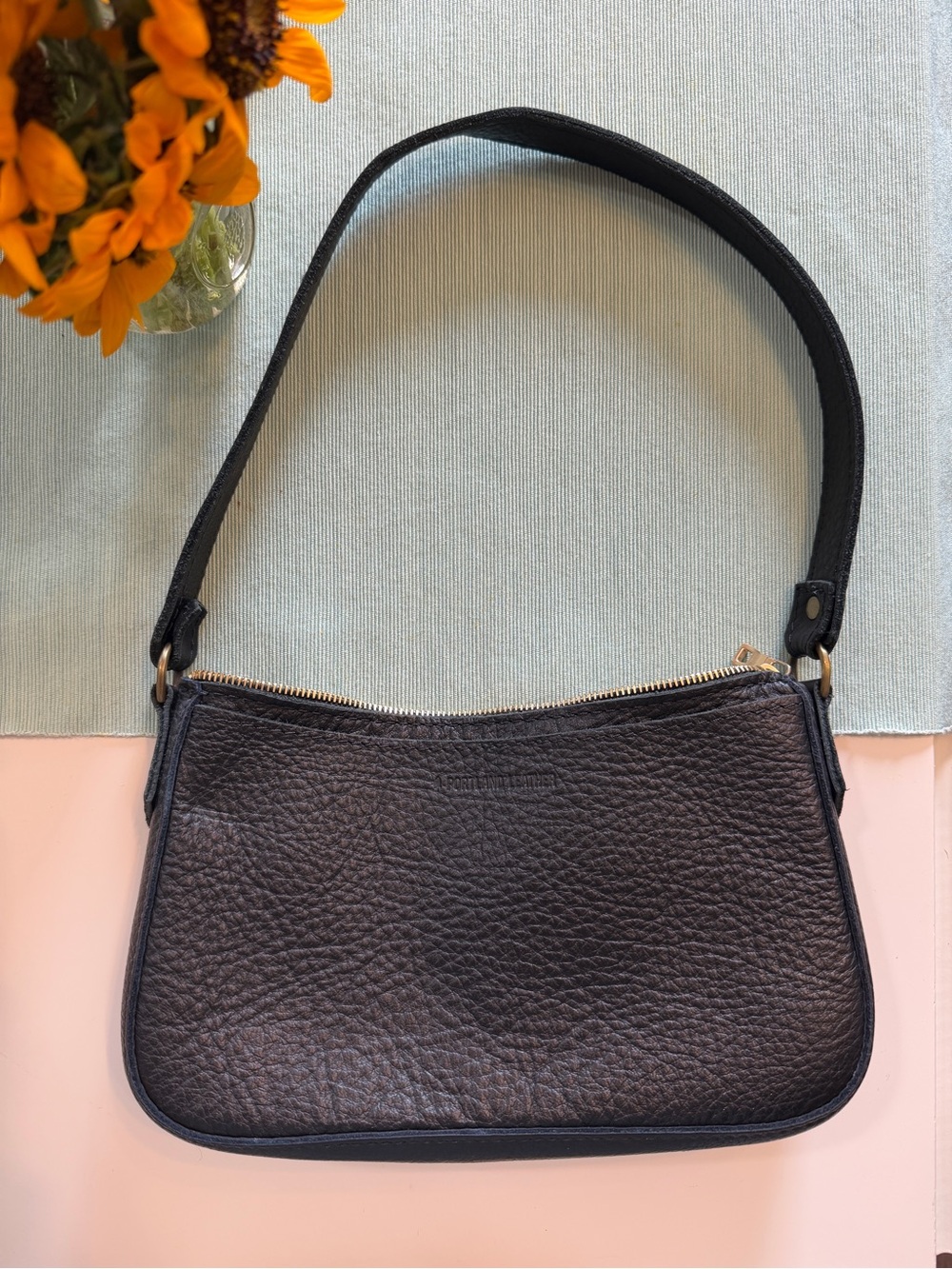 Portland Leather Black Pebbled Leather Lucy Shoulder Bag